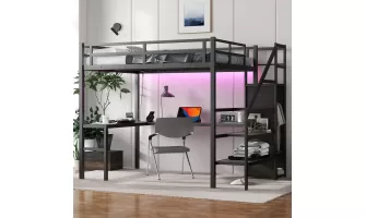   

Maximize Your Space with the Full Size Loft Bed Featuring an L-shaped Desk, Wardrobe, and LED Lighting