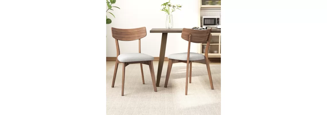 Mid-Century Walnut Finished Frame Upholstered Dining Chairs (Set of 2) in Light Beige for $115.82 Mid-Century Walnut Finished Frame Upholstered Dining Chairs (Set of 2) in Light Beige for $115.82