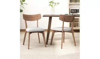 Mid-Century Walnut Finished Frame Upholstered Dining Chairs (Set of 2) in Light Beige for $115.82