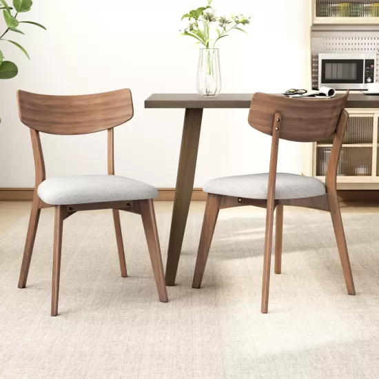 Mid-Century Walnut Finished Frame Upholstered Dining Chairs (Set of 2) (Light Beige) Mid-Century Walnut Finished Frame Upholstered Dining Chairs (Set of 2) (Light Beige)