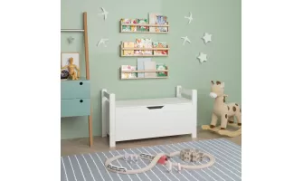  

White Rubber Wood Toy Box for Kids: Safe and Stylish Storage Solution for Nursery and Playroom