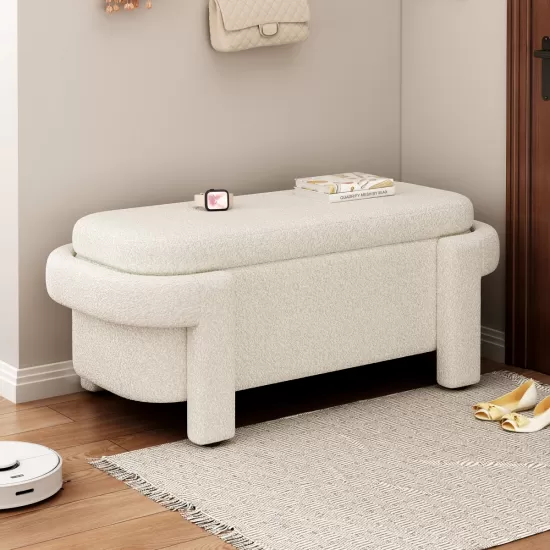 Modern Storage Ottoman Bench, Large Storage Space for the Living Room, Entryway and Bedroom,White Fluffy ( 48''x21.5''x17'' ) Modern Storage Ottoman Bench, Large Storage Space for the Living Room, Entryway and Bedroom,White Fluffy ( 48''x21.5''x17'' )