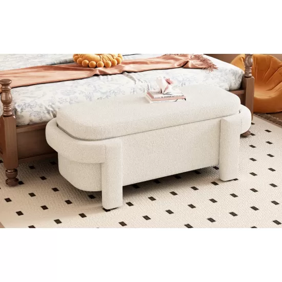 Modern Storage Ottoman Bench, Large Storage Space for the Living Room, Entryway and Bedroom,White Fluffy ( 48''x21.5''x17'' ) Modern Storage Ottoman Bench, Large Storage Space for the Living Room, Entryway and Bedroom,White Fluffy ( 48''x21.5''x17'' )