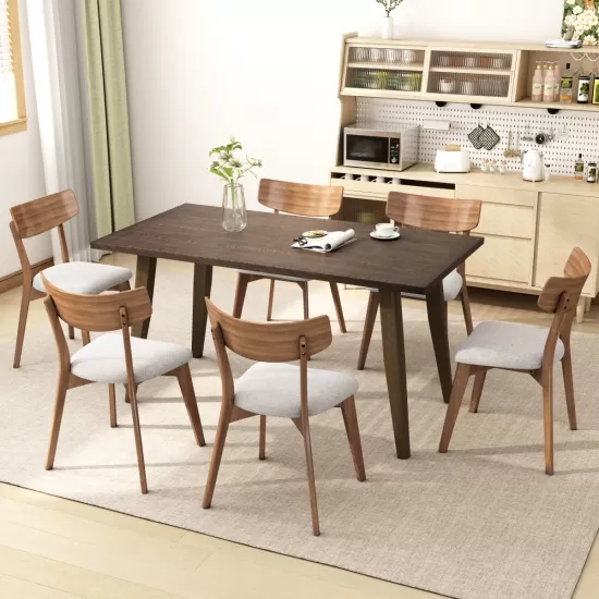 Mid-Century Walnut Finished Frame Upholstered Dining Chairs (Set of 2) (Light Beige) Mid-Century Walnut Finished Frame Upholstered Dining Chairs (Set of 2) (Light Beige)