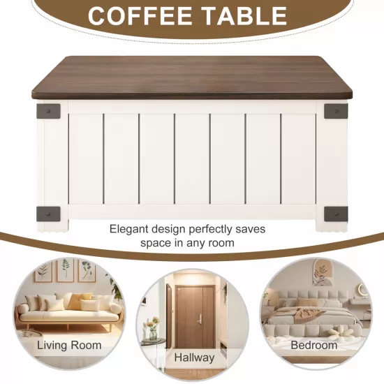 Farmhouse Lift Top Coffee Table with Storage, Wood Square Center Table with Charging Station&USB Ports, Living Room Central Table 4 grids Large Hidden Space, for Living Room, Bedroom, Home Office Farmhouse Lift Top Coffee Table with Storage, Wood Square Center Table with Charging Station&USB Ports, Living Room Central Table 4 grids Large Hidden Space, for Living Room, Bedroom, Home Office