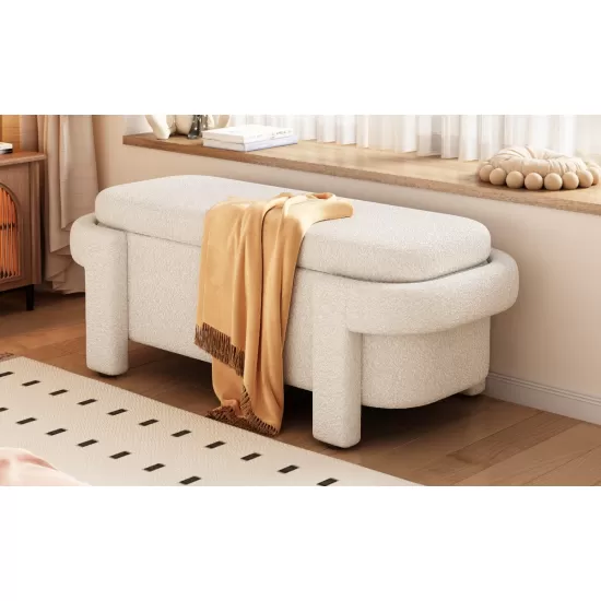 Modern Storage Ottoman Bench, Large Storage Space for the Living Room, Entryway and Bedroom,White Fluffy ( 48''x21.5''x17'' ) Modern Storage Ottoman Bench, Large Storage Space for the Living Room, Entryway and Bedroom,White Fluffy ( 48''x21.5''x17'' )