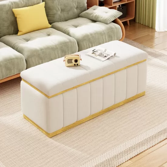 Linen Fabric Upholstered+Solid wood frame Bench with Large Storage Space for the Living Room, Entryway and Bedroom,Beige,( 40''x16''x17'' ) Linen Fabric Upholstered+Solid wood frame Bench with Large Storage Space for the Living Room, Entryway and Bedroom,Beige,( 40''x16''x17'' )