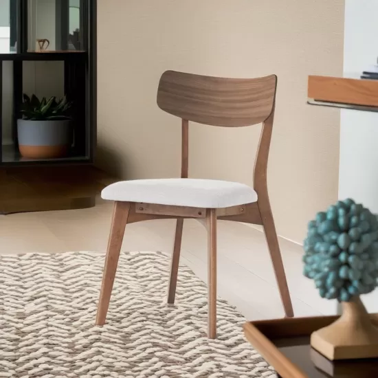 Mid-Century Walnut Finished Frame Upholstered Dining Chairs (Set of 2) (Light Beige) Mid-Century Walnut Finished Frame Upholstered Dining Chairs (Set of 2) (Light Beige)