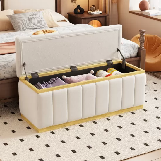 Linen Fabric Upholstered+Solid wood frame Bench with Large Storage Space for the Living Room, Entryway and Bedroom,Beige,( 40''x16''x17'' ) Linen Fabric Upholstered+Solid wood frame Bench with Large Storage Space for the Living Room, Entryway and Bedroom,Beige,( 40''x16''x17'' )