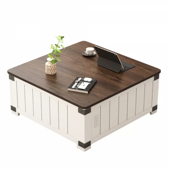 Farmhouse Lift Top Coffee Table with Storage, Wood Square Center Table with Charging Station&USB Ports, Living Room Central Table 4 grids Large Hidden Space, for Living Room, Bedroom, Home Office Farmhouse Lift Top Coffee Table with Storage, Wood Square Center Table with Charging Station&USB Ports, Living Room Central Table 4 grids Large Hidden Space, for Living Room, Bedroom, Home Office