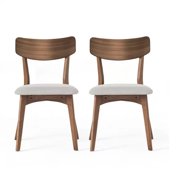 Mid-Century Walnut Finished Frame Upholstered Dining Chairs (Set of 2) (Light Beige) Mid-Century Walnut Finished Frame Upholstered Dining Chairs (Set of 2) (Light Beige)
