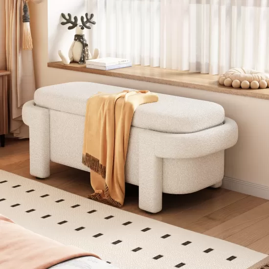 Modern Storage Ottoman Bench, Large Storage Space for the Living Room, Entryway and Bedroom,White Fluffy ( 48''x21.5''x17'' ) Modern Storage Ottoman Bench, Large Storage Space for the Living Room, Entryway and Bedroom,White Fluffy ( 48''x21.5''x17'' )