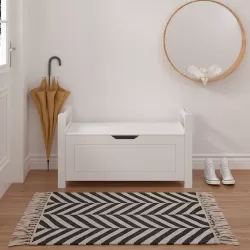 Kids Toy Box Chest, White Rubber Wood Toy Box for Boys Girls, Large Storage Cabinet with Flip-Top Lid/Safety Hinge, Toy Storage Organizer Trunk for Nursery, Playroom