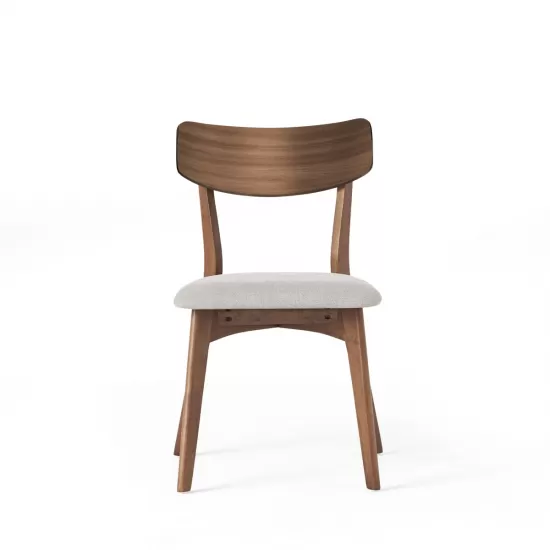 Mid-Century Walnut Finished Frame Upholstered Dining Chairs (Set of 2) (Light Beige) Mid-Century Walnut Finished Frame Upholstered Dining Chairs (Set of 2) (Light Beige)