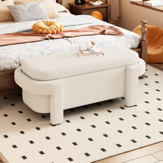 Modern Storage Ottoman Bench, Large Storage Space for the Living Room, Entryway and Bedroom,White Fluffy ( 48''x21.5''x17'' ) Modern Storage Ottoman Bench, Large Storage Space for the Living Room, Entryway and Bedroom,White Fluffy ( 48''x21.5''x17'' )