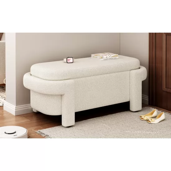 Modern Storage Ottoman Bench, Large Storage Space for the Living Room, Entryway and Bedroom,White Fluffy ( 48''x21.5''x17'' ) Modern Storage Ottoman Bench, Large Storage Space for the Living Room, Entryway and Bedroom,White Fluffy ( 48''x21.5''x17'' )