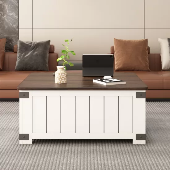 Farmhouse Lift Top Coffee Table with Storage, Wood Square Center Table with Charging Station&USB Ports, Living Room Central Table 4 grids Large Hidden Space, for Living Room, Bedroom, Home Office Farmhouse Lift Top Coffee Table with Storage, Wood Square Center Table with Charging Station&USB Ports, Living Room Central Table 4 grids Large Hidden Space, for Living Room, Bedroom, Home Office