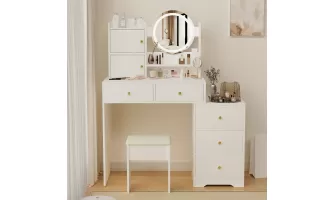   

Enhance Your Beauty Routine with the White Fashion Vanity Desk Set – Adjustable Lighting & Cushioned Chair Included