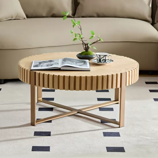Modern Handcraft Drum Coffee Table 31.5 inch Round Coffee Table for Living Room,Small Coffee Table with Sturdy Pedestal,Natural Ash Modern Handcraft Drum Coffee Table 31.5 inch Round Coffee Table for Living Room,Small Coffee Table with Sturdy Pedestal,Natural Ash