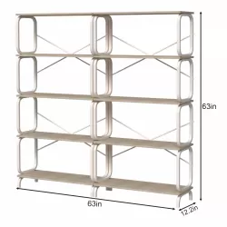 5 Tier Large Book Shelf, Bookcase Home Office Open Bookshelf,Shelves for Living Room, Office Shelf,Vintage Industrial Style Bookshelf with White Metal Frame, White