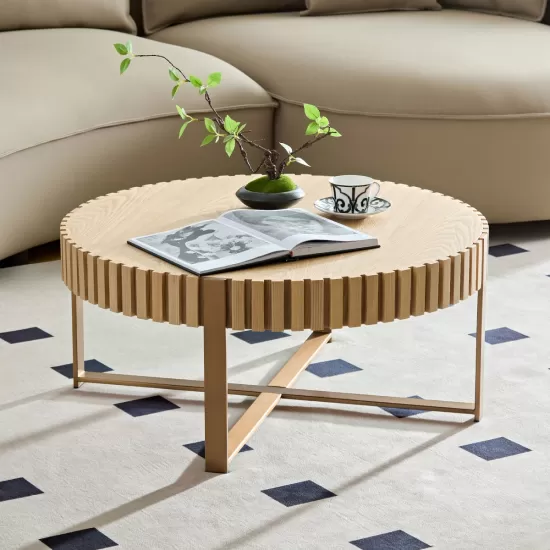 Modern Handcraft Drum Coffee Table 31.5 inch Round Coffee Table for Living Room,Small Coffee Table with Sturdy Pedestal,Natural Ash Modern Handcraft Drum Coffee Table 31.5 inch Round Coffee Table for Living Room,Small Coffee Table with Sturdy Pedestal,Natural Ash