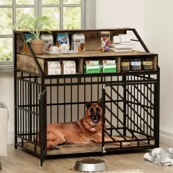 43.3 inch Dog Crate Furniture for Large Dogs,Wooden Dog Crate with Divider,Double Door Dog Kennel with Three Drawers Storages,Heavy Duty Dogs Decorative Pet House for Large Medium Dogs ,Rustic Brown 43.3 inch Dog Crate Furniture for Large Dogs,Wooden Dog Crate with Divider,Double Door Dog Kennel with Three Drawers Storages,Heavy Duty Dogs Decorative Pet House for Large Medium Dogs ,Rustic Brown