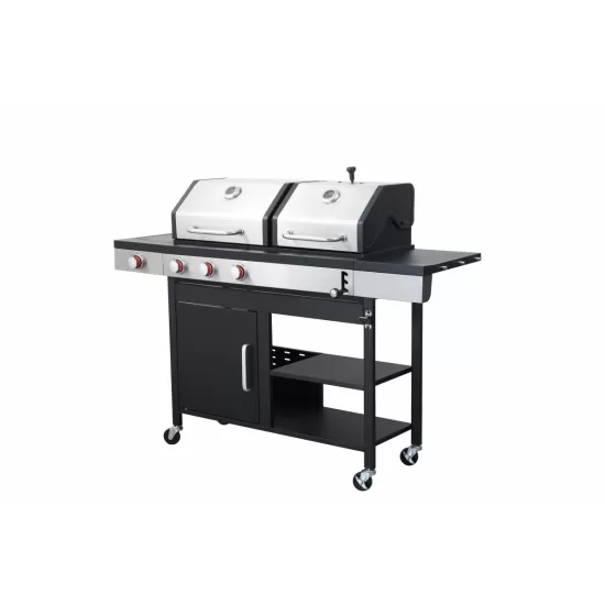 3-Burner Propane Gas BBQ Grill with Side Burner, combined with charcoal grill, 37230BTU Output With Enameled Cast Iron Cooking Grids For Outdoor Barbecue, Stainless Steel 3-Burner Propane Gas BBQ Grill with Side Burner, combined with charcoal grill, 37230BTU Output With Enameled Cast Iron Cooking Grids For Outdoor Barbecue, Stainless Steel