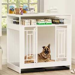 43.3 inch Dog Crate Furniture for Large Dogs,Wooden Dog Crate with Divider,Double Door Dog Kennel with Three Drawers Storages,Heavy Duty Dogs Decorative Pet House for Large Medium Dogs ,White 43.3 inch Dog Crate Furniture for Large Dogs,Wooden Dog Crate with Divider,Double Door Dog Kennel with Three Drawers Storages,Heavy Duty Dogs Decorative Pet House for Large Medium Dogs ,White