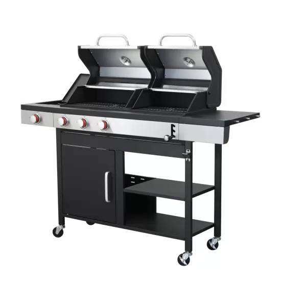 3-Burner Propane Gas BBQ Grill with Side Burner, combined with charcoal grill, 37230BTU Output With Enameled Cast Iron Cooking Grids For Outdoor Barbecue, Stainless Steel 3-Burner Propane Gas BBQ Grill with Side Burner, combined with charcoal grill, 37230BTU Output With Enameled Cast Iron Cooking Grids For Outdoor Barbecue, Stainless Steel