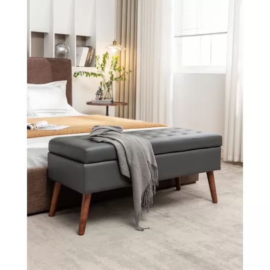 Storage Bench with Storage Bench for Bedroom End of Bed Bench Foot of Bed Bench Entryway Bench Storage Ottoman Bench 43.3 Inch W x 17.7 Inch Dark Grey Leather Bench Storage Bench with Storage Bench for Bedroom End of Bed Bench Foot of Bed Bench Entryway Bench Storage Ottoman Bench 43.3 Inch W x 17.7 Inch Dark Grey Leather Bench