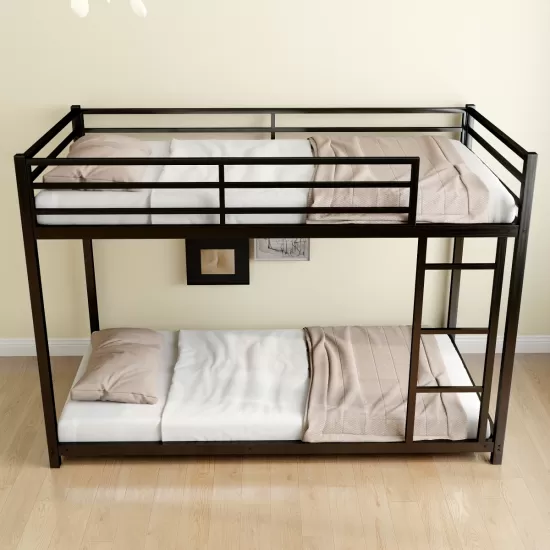Metal Twin over Twin Bunk Bed/ Heavy-duty Sturdy Metal/ Noise Reduced/ Safety Guardrail/No Box Spring Needed,Black Metal Twin over Twin Bunk Bed/ Heavy-duty Sturdy Metal/ Noise Reduced/ Safety Guardrail/No Box Spring Needed,Black