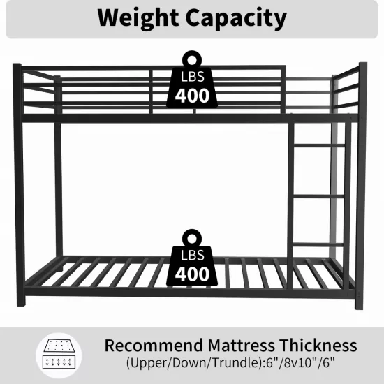 Metal Twin over Twin Bunk Bed/ Heavy-duty Sturdy Metal/ Noise Reduced/ Safety Guardrail/No Box Spring Needed,Black Metal Twin over Twin Bunk Bed/ Heavy-duty Sturdy Metal/ Noise Reduced/ Safety Guardrail/No Box Spring Needed,Black