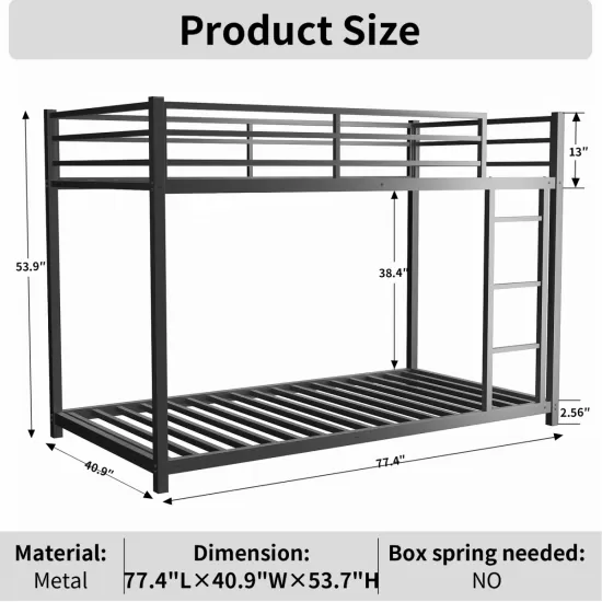 Metal Twin over Twin Bunk Bed/ Heavy-duty Sturdy Metal/ Noise Reduced/ Safety Guardrail/No Box Spring Needed,Black Metal Twin over Twin Bunk Bed/ Heavy-duty Sturdy Metal/ Noise Reduced/ Safety Guardrail/No Box Spring Needed,Black