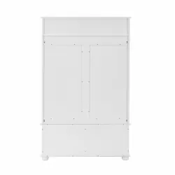 Classic Cosatal Style Hall Tree Entryway Bench with Open Shelves and Shoe Cabinets, SOLID WOOD Feet, White, 40.16 Inch W*18.58 Inch D*64.17 Inch H