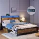 Industrial QUEEN Bed Frame with LED Lights and 2 USB Ports, Bed Frame Full Size with Storage, Noise Free, No Box Spring Needed, Rustic Brown Industrial QUEEN Bed Frame with LED Lights and 2 USB Ports, Bed Frame Full Size with Storage, Noise Free, No Box Spring Needed, Rustic Brown