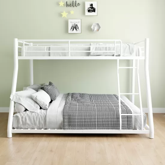 Metal Bunk Bed Twin Over Full Size with Removable Stairs, Heavy Duty Sturdy Frame with 12 Inch Under-Bed Storage for Teen & Adults, Teens, No Box Spring Needed, White Metal Bunk Bed Twin Over Full Size with Removable Stairs, Heavy Duty Sturdy Frame with 12 Inch Under-Bed Storage for Teen & Adults, Teens, No Box Spring Needed, White