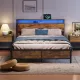 Industrial QUEEN Bed Frame with LED Lights and 2 USB Ports, Bed Frame Full Size with Storage, Noise Free, No Box Spring Needed, Rustic Brown Industrial QUEEN Bed Frame with LED Lights and 2 USB Ports, Bed Frame Full Size with Storage, Noise Free, No Box Spring Needed, Rustic Brown
