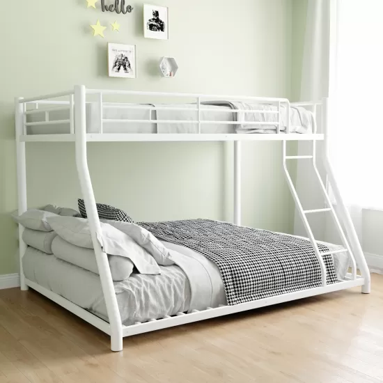 Metal Bunk Bed Twin Over Full Size with Removable Stairs, Heavy Duty Sturdy Frame with 12 Inch Under-Bed Storage for Teen & Adults, Teens, No Box Spring Needed, White Metal Bunk Bed Twin Over Full Size with Removable Stairs, Heavy Duty Sturdy Frame with 12 Inch Under-Bed Storage for Teen & Adults, Teens, No Box Spring Needed, White