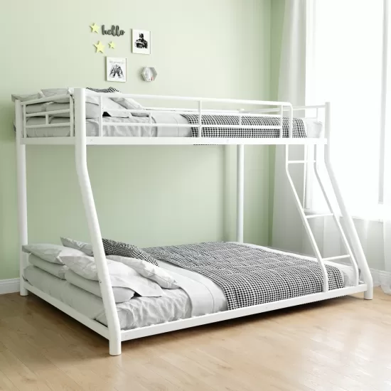 Metal Bunk Bed Twin Over Full Size with Removable Stairs, Heavy Duty Sturdy Frame with 12 Inch Under-Bed Storage for Teen & Adults, Teens, No Box Spring Needed, White Metal Bunk Bed Twin Over Full Size with Removable Stairs, Heavy Duty Sturdy Frame with 12 Inch Under-Bed Storage for Teen & Adults, Teens, No Box Spring Needed, White