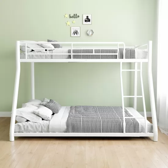 Metal Bunk Bed Twin Over Full Size with Removable Stairs, Heavy Duty Sturdy Frame with 12 Inch Under-Bed Storage for Teen & Adults, Teens, No Box Spring Needed, White Metal Bunk Bed Twin Over Full Size with Removable Stairs, Heavy Duty Sturdy Frame with 12 Inch Under-Bed Storage for Teen & Adults, Teens, No Box Spring Needed, White
