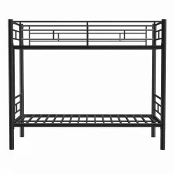 Bunk Bed Twin Over Twin Size with Ladder and high Guardrail, Able to Split, Metal Bunk Bed, Storage Space, Noise Free, Black