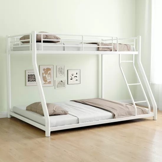 Metal Bunk Bed Twin Over Full Size with Removable Stairs, Heavy Duty Sturdy Frame with 12 Inch Under-Bed Storage for Teen & Adults, Teens, No Box Spring Needed, White Metal Bunk Bed Twin Over Full Size with Removable Stairs, Heavy Duty Sturdy Frame with 12 Inch Under-Bed Storage for Teen & Adults, Teens, No Box Spring Needed, White