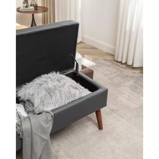 Storage Bench with Storage Bench for Bedroom End of Bed Bench Foot of Bed Bench Entryway Bench Storage Ottoman Bench 43.3 Inch W x 17.7 Inch Dark Grey Leather Bench Storage Bench with Storage Bench for Bedroom End of Bed Bench Foot of Bed Bench Entryway Bench Storage Ottoman Bench 43.3 Inch W x 17.7 Inch Dark Grey Leather Bench