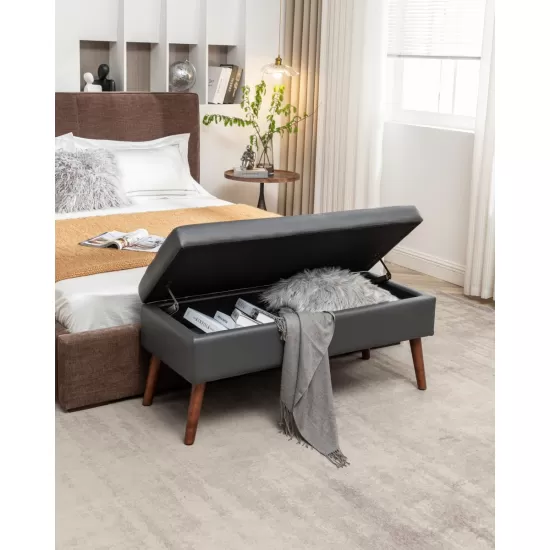 Storage Bench with Storage Bench for Bedroom End of Bed Bench Foot of Bed Bench Entryway Bench Storage Ottoman Bench 43.3 Inch W x 17.7 Inch Dark Grey Leather Bench Storage Bench with Storage Bench for Bedroom End of Bed Bench Foot of Bed Bench Entryway Bench Storage Ottoman Bench 43.3 Inch W x 17.7 Inch Dark Grey Leather Bench