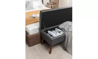   

Stylish and Functional: Dark Grey Leather Storage Bench for Bedroom and Entryway