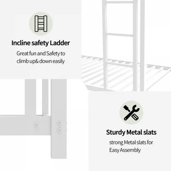 Metal Twin over Twin Bunk Bed/ Heavy-duty Sturdy Metal/ Noise Reduced/ Safety Guardrail/No Box Spring Needed,White Metal Twin over Twin Bunk Bed/ Heavy-duty Sturdy Metal/ Noise Reduced/ Safety Guardrail/No Box Spring Needed,White
