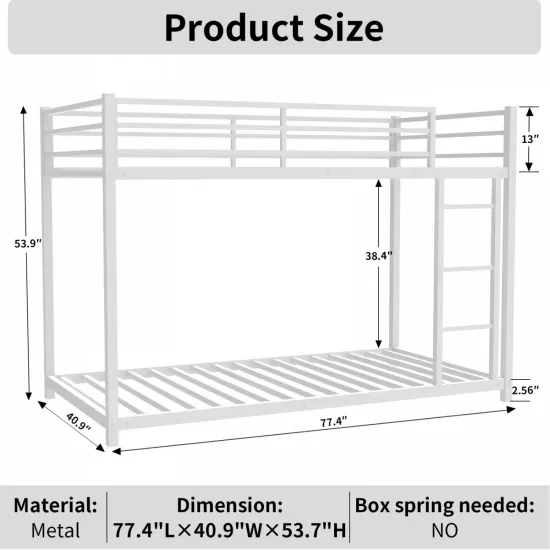 Metal Twin over Twin Bunk Bed/ Heavy-duty Sturdy Metal/ Noise Reduced/ Safety Guardrail/No Box Spring Needed,White Metal Twin over Twin Bunk Bed/ Heavy-duty Sturdy Metal/ Noise Reduced/ Safety Guardrail/No Box Spring Needed,White