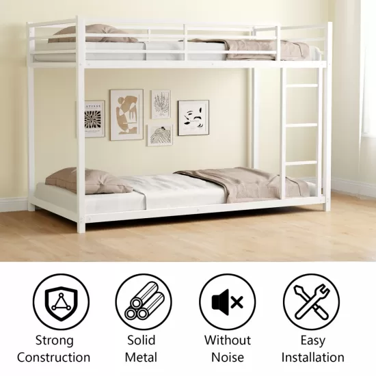 Metal Twin over Twin Bunk Bed/ Heavy-duty Sturdy Metal/ Noise Reduced/ Safety Guardrail/No Box Spring Needed,White Metal Twin over Twin Bunk Bed/ Heavy-duty Sturdy Metal/ Noise Reduced/ Safety Guardrail/No Box Spring Needed,White