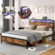 Industrial Full Bed Frame with LED Lights and 2 USB Ports, Bed Frame Full Size with Storage, Noise Free, No Box Spring Needed, Rustic Brown Industrial Full Bed Frame with LED Lights and 2 USB Ports, Bed Frame Full Size with Storage, Noise Free, No Box Spring Needed, Rustic Brown