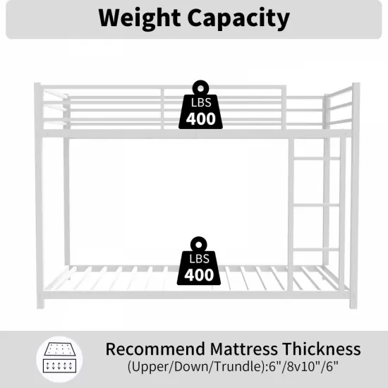 Metal Twin over Twin Bunk Bed/ Heavy-duty Sturdy Metal/ Noise Reduced/ Safety Guardrail/No Box Spring Needed,White Metal Twin over Twin Bunk Bed/ Heavy-duty Sturdy Metal/ Noise Reduced/ Safety Guardrail/No Box Spring Needed,White